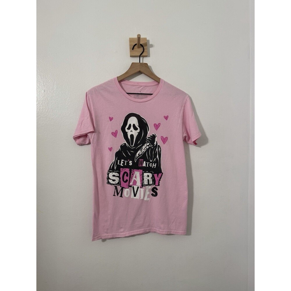 Spencer’s Pink Ghost Face Let's Watch Scary Movies T Shirt Small Holiday